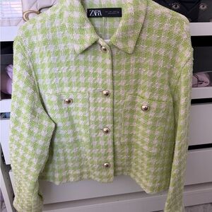 Zara Lime Green and Cream Tweed Blazer